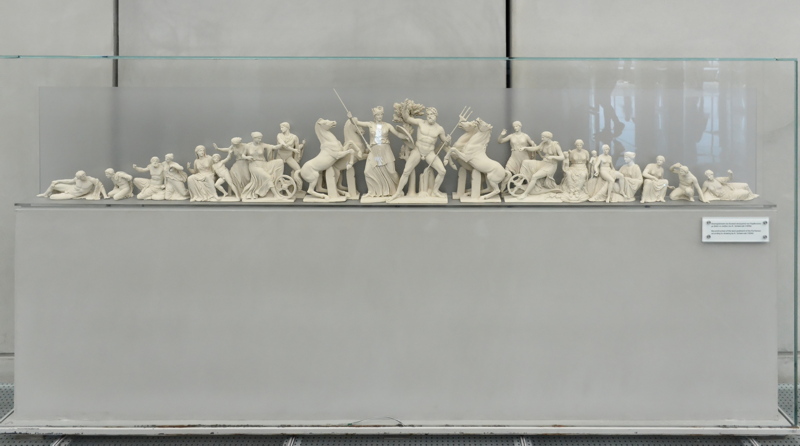 A scale model and modern reconstruction of the West Pediment of the Parthenon, exhibited in the Acropolis Museum in Athens